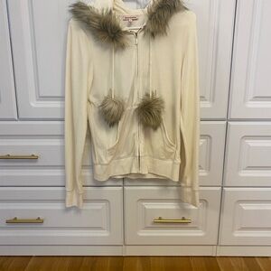 Juicy Couture Cream Hoodie with Faux Fur Accents